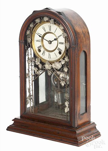 Ansonia mahogany mantel clock, 16 1/4'' h.