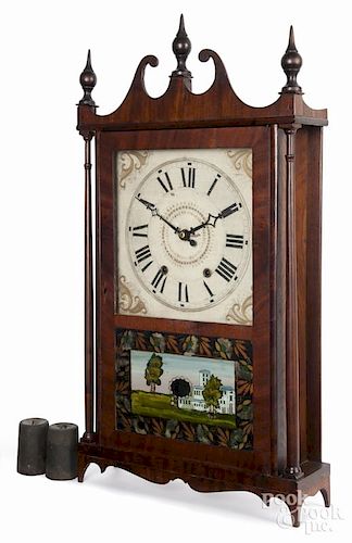 Hopkins and Alfred Federal mahogany pillar and scroll clock, 19th c., 30 1/2'' h.