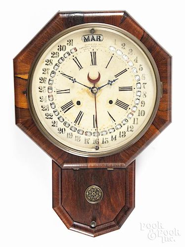 Gilbert rosewood veneer calendar clock, 19th c., the face inscribed Galusha Maranville, 22 1/2'' h.