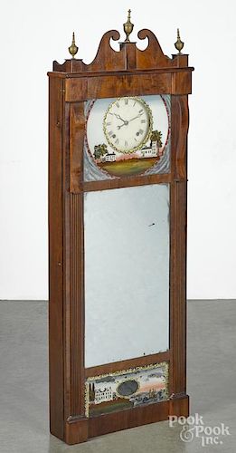 Federal mahogany mirrored wall clock, early 19th c., 56 1/2'' h.