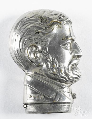 Nickel silver General Grant figural bust match vesta case, ca. 1900, 2 1/2'' h.