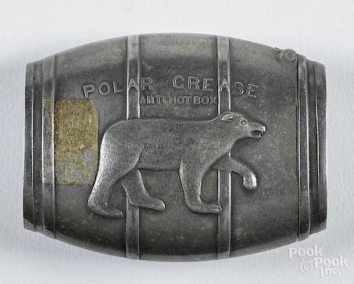 Silver-plated Polar Grease advertising match vesta safe, ca. 1900, with an embossed polar bear