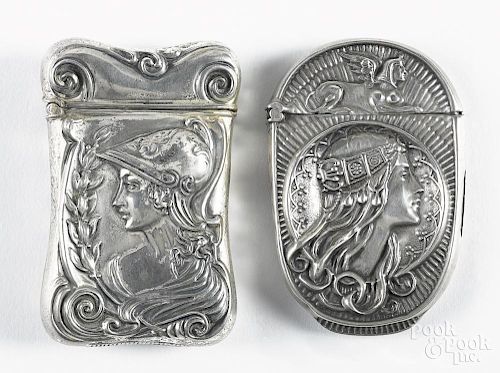 Two sterling silver match vesta case, ca. 1900, with Roman and Greek embossed busts, 2 1/2'' h.