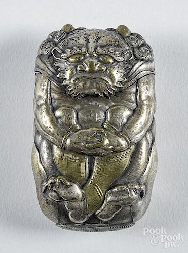 Japanese mixed metal figural ogre match vesta safe, ca. 1900, 2 1/4'' h.