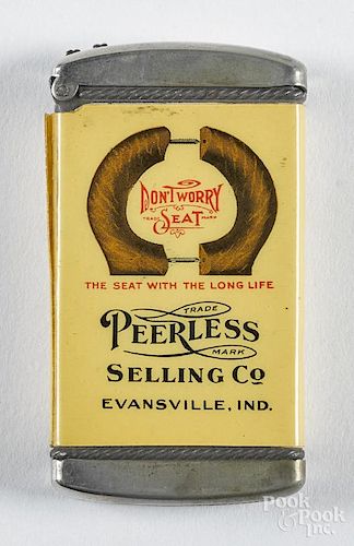 Celluloid advertising Peerless Selling Co. toilet match vesta safe, ca. 1900, Evansville Ind.