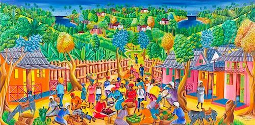 Roland Palanquet, (Haitian, 20th century), Market Day in the Village