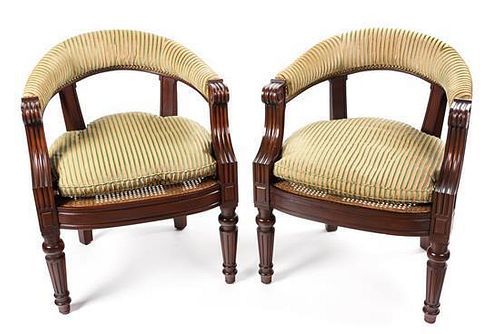 A Pair of Regency Style Mahogany Tub-Back Chairs Height 32 1/2 inches.