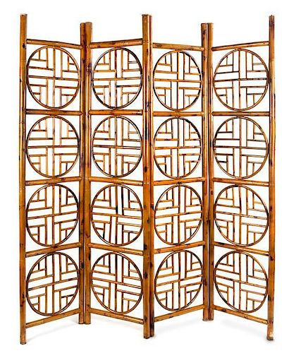 A Chinese Style Bamboo Four-Paneled Screen Height 73 inches.