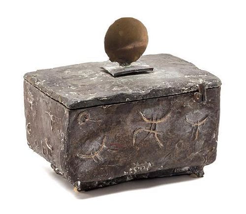 A Contemporary Bronze Hinge-Top Box Height 8 1/4 x width 9 x depth 6 inches.