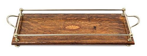 An English Inlaid Oak and Metal Serving Tray Width 22 inches.