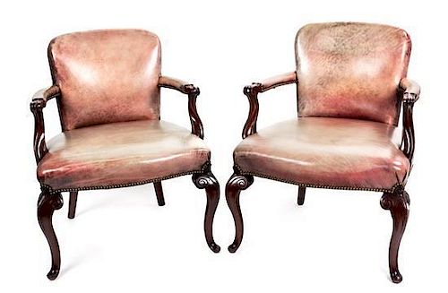 A Pair of George III Style Mahogany Armchairs Height 34 inches.