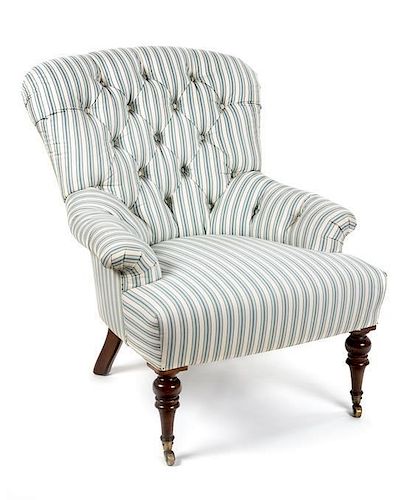An Upholstered Button-Tufted Bergère Height 32 inches.