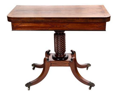 A Regency Mahogany Card Table Height 28 3/4 x width 36 x depth 18 inches.