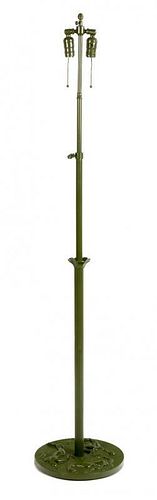 A Green-Painted Metal Adjustable Floor Lamp Height 57 inches.