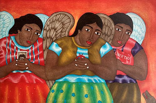 Fernando Olivera (Mexico, b. 1962) Three Angels/Tres Angeles, etching, image size: 12.9 x 19.5 in.