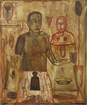 Jaime Palacios (Chile, b. 1963) Corazon Vegetal, 1991, oil on canvas. 50 x 60 in