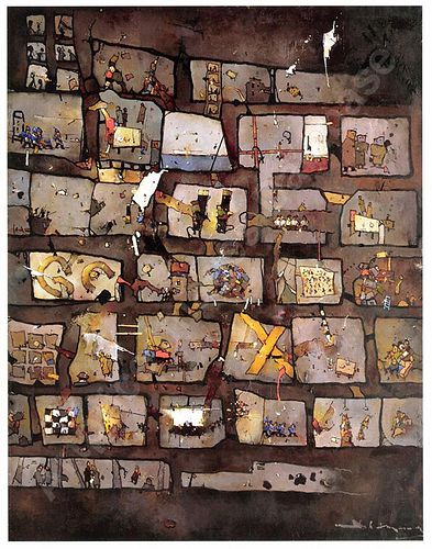 Bruno Widmann (Uruguay, 1930-2017) La Muestra, 2008, acrylic on canvas, 60 x 45 in.
