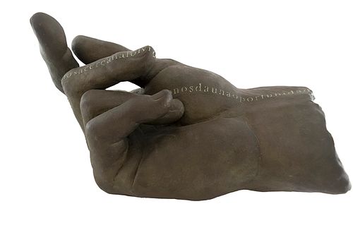 James Mathison (Venezuela, b. 1966) Mano VI, bronze sculpture with engraved text, 23 x 12 x13 in. 