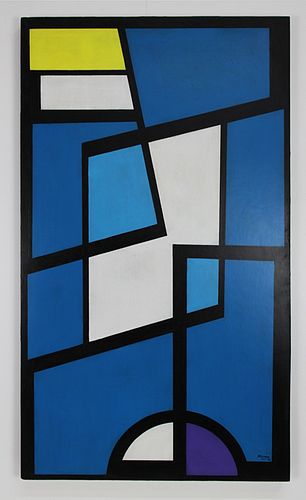 Jose Maria Mijares (Cuba, 1921-2004) Composicion Geometrica, 1962, oil on wood, 39 x 22 1/2 x 1 in.