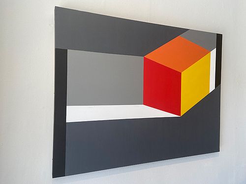 Jorge Schneider (Argentina) Odd Cube, acrylic on canvas. 30 x 40 in.
