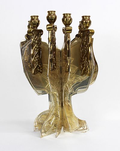Theo Tobiasse (Israel-France, 1927-2012) Menorah, golden metal, 17 x 11 x 8 in. Limited edition 200