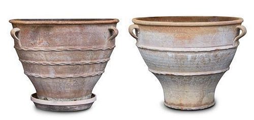 A Group of Five Terracotta Planters Largest, height 22 inches.