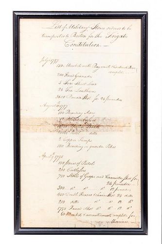 (REVOLUTIONARY WAR) Mss doc, list of supplies to be transported to Boston for the frigate IConstitution,D July 1, 1797.