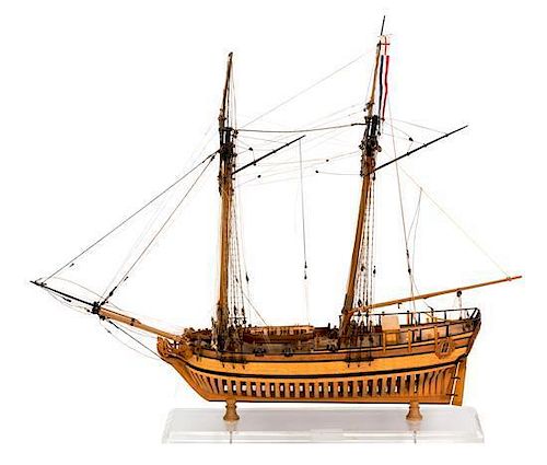 A Two Masted Wood Model of a Ship Height 30 inches.