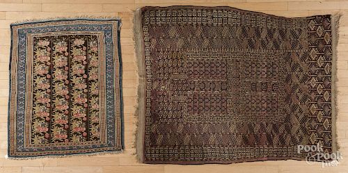 Turkoman mat, 4'10'' x 3'8'', together with a Kuba mat, 3'5'' x 2'9''.