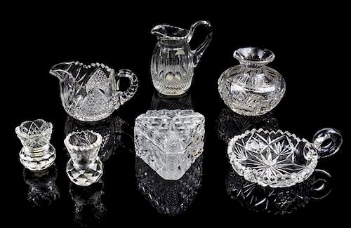 * A Collection of Cut Glass Table Articles Height of tallest 5 1/4 inches.