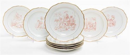 A Set of Nine Meissen Porcelain Soup Plates Diameter 8 1/8 inches.