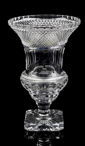 A Cut Glass Vase Height 12 1/2 inches.