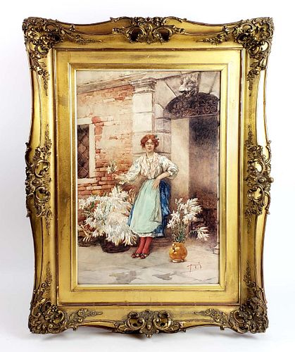 Emmanuale Brugnoli (1859-1944) Italian Watercolor of Woman