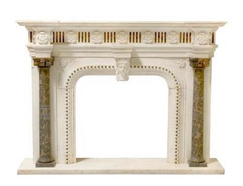 A Neoclassical Style Multicolor Marble Fireplace Mantle