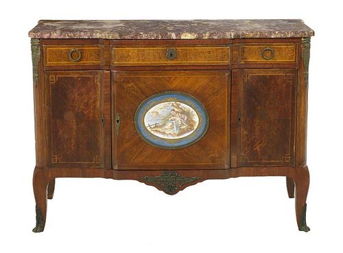 Late 19th C. Louis XVI Style Ormolu mounted Marble top Commode