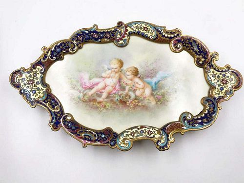 19th C. French Champleve Enamel Tray