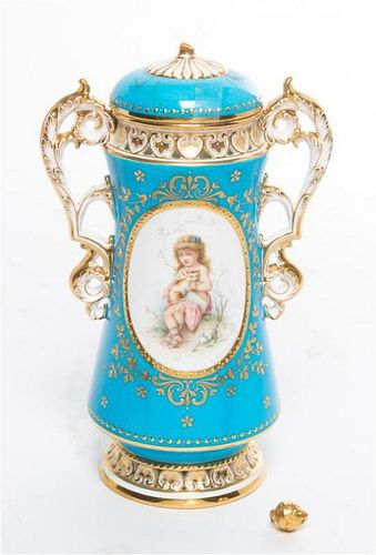 * A Minton Porcelain Covered Vase Height 9 inches.