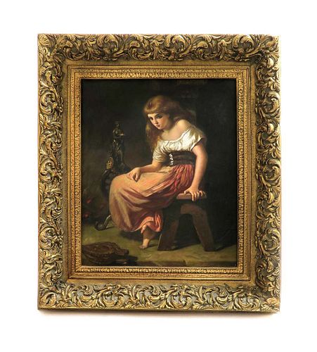 19th C. Oil on Canvas of Woman Sitting