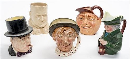 * A Set of Five Character Toby Mugs Height of tallest 7 3/4 inches.