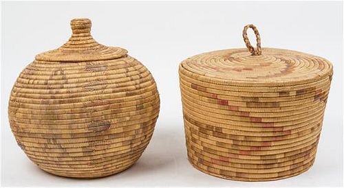 Two Nelson Island Woven Baskets Height of taller 13 inches.