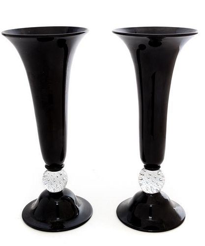 * A Pair of American Glass Vases, Likely Pairpoint Height 12 inches.