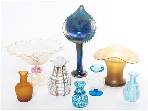 * A Group of Studio Glass Vases Height of tallest 13 1/2 inches.