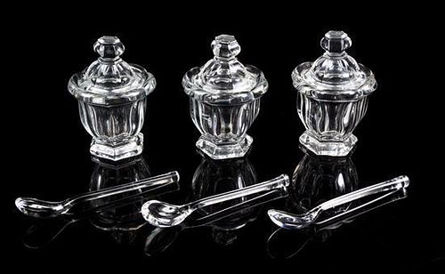 A Set of Three Baccarat Jelly Jars Height 4 1/2 inches.