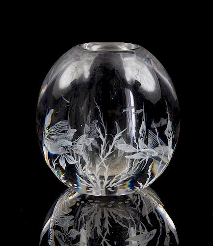 * An Orrefors Graal Paperweight Vase Height 4 inches.