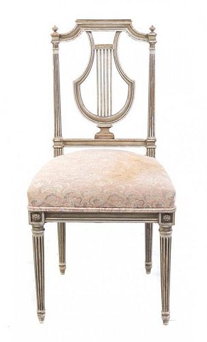 A Louis XVI Style Painted Lyre Back Side Chair Height 34 3/4 inches.