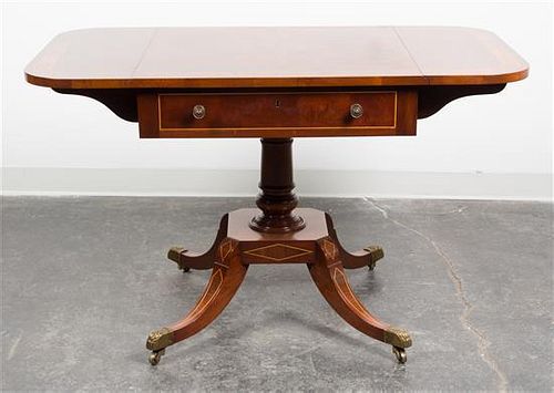 * A Regency Style Inlaid Drop-leaf Occasional Table Height 27 3/4 x width 27 x depth 26 1/4 inches (closed).