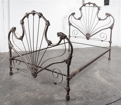 * A Victorian Style Cast Iron Bed Height of headboard 64 3/4 inches.