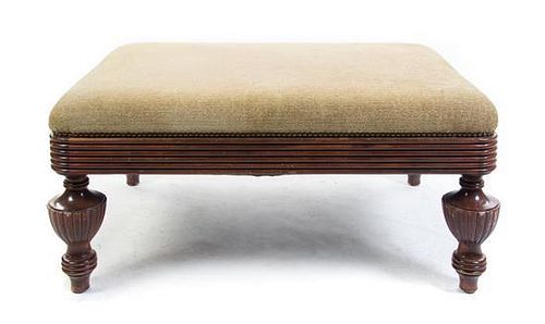 A William IV Style Upholstered Ottoman Height 18 x width 39 x depth 28 1/2 inches.