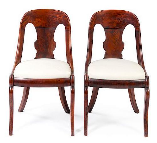 * A Pair of American Empire Mahogany Slipper Chairs Height 32 1/2 inches.