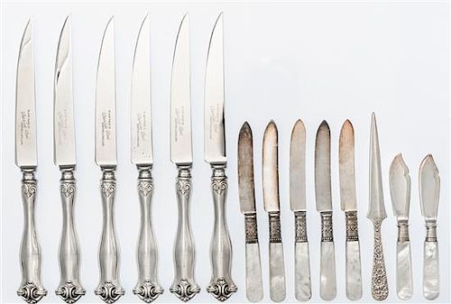 * A Collection of Silver and Silver-plate Knives, various makers, comprising 6 silver handled dinner knives, a silver butter pic